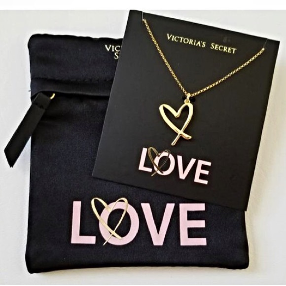 PINK Victoria's Secret Jewelry - Victoria's Secret LOVE Heart Necklace with Pouch